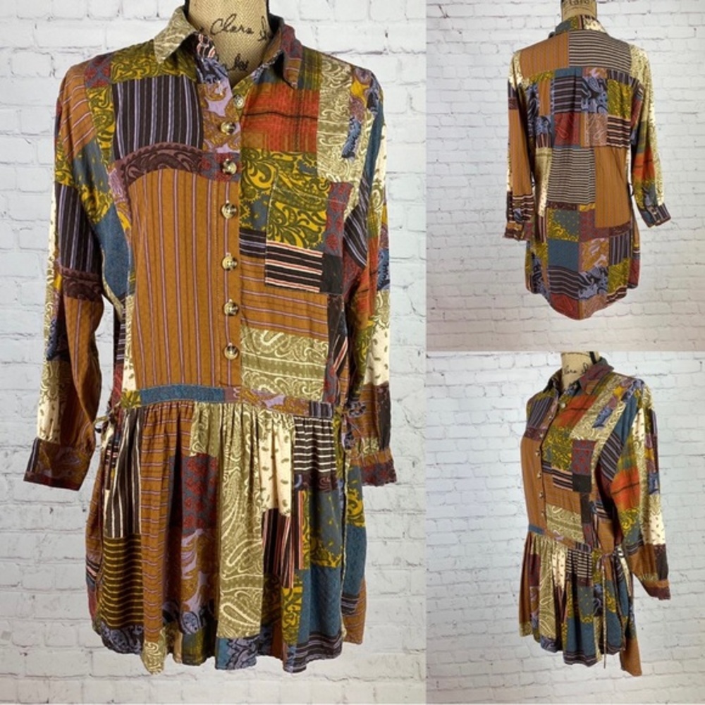 Urban Outfitters Patchwork Side Ties High Lo Top/Tunic